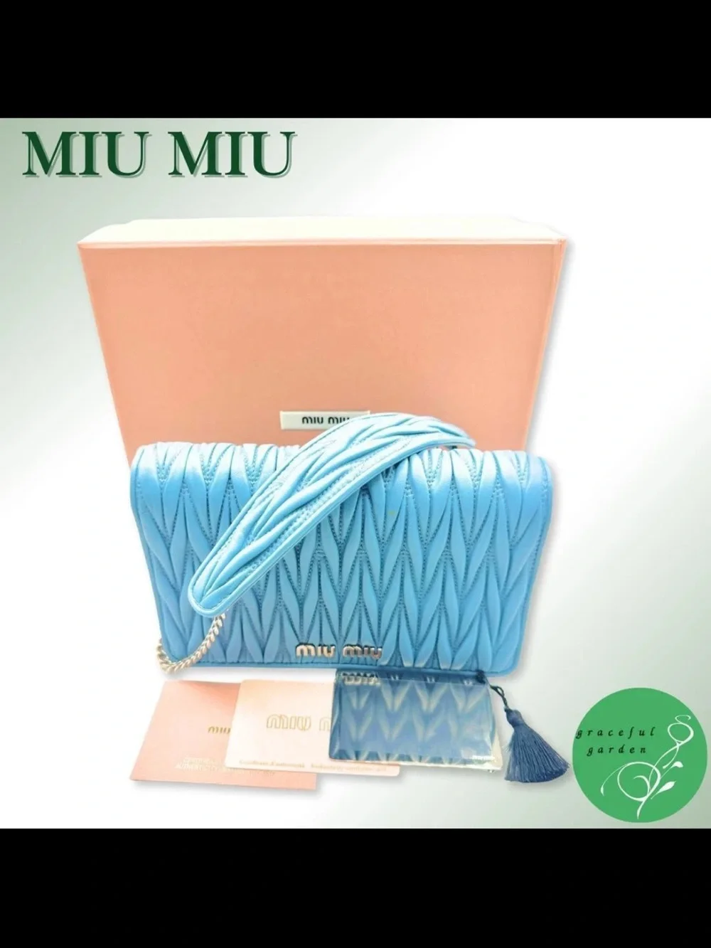Miu Miu Light Blue Quilted Shoulder Bag with Tassel